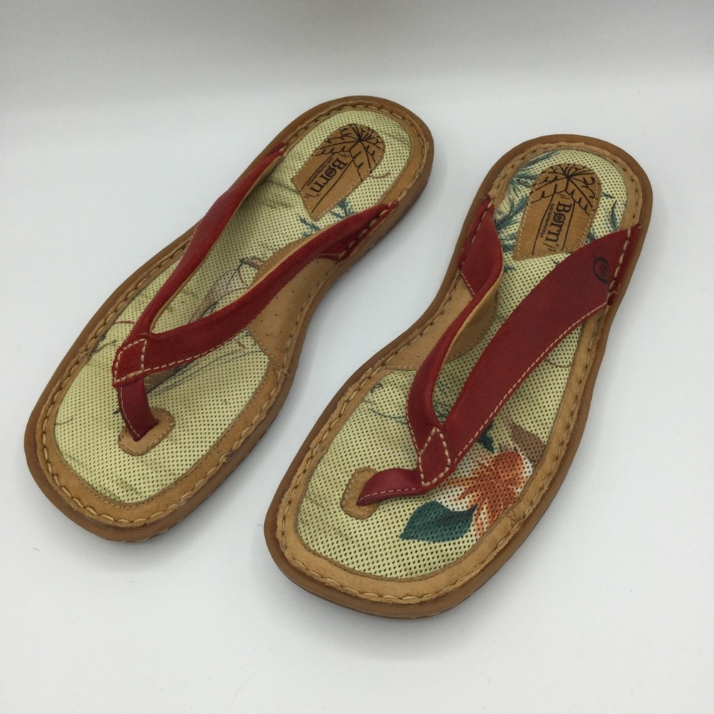 Born Rio Red Leather Flip flops sandals women 8